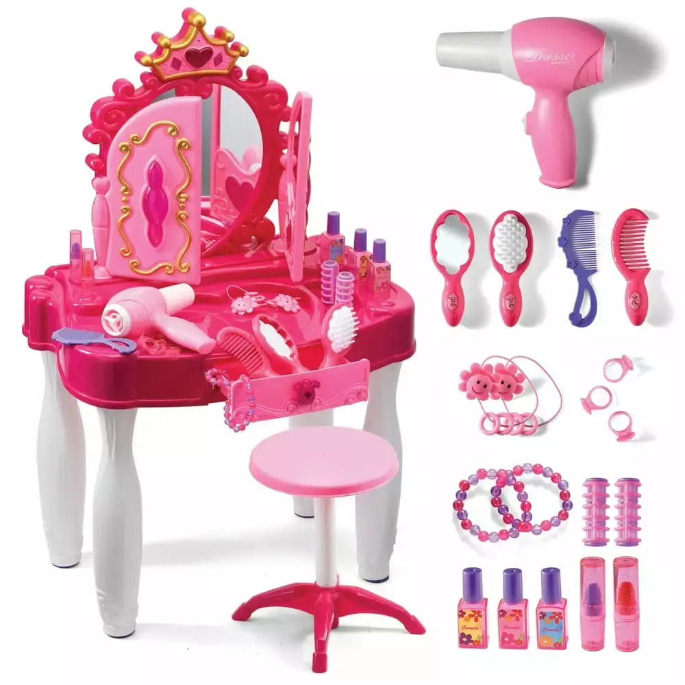 Pretend Play Vanity Set Mirror and Stool 20 PCS Kids Makeup Table Play22