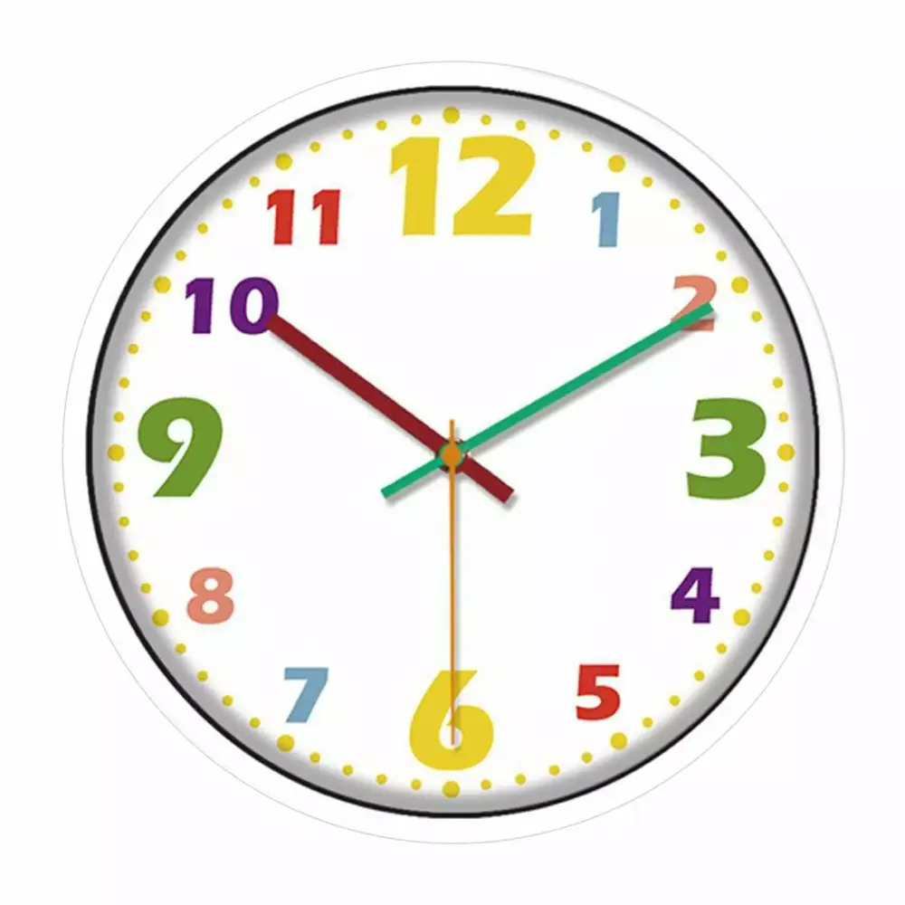 Silent Kids Wall Clock Non-Ticking Colorful Decorative Clock Children Nursery Esquirla