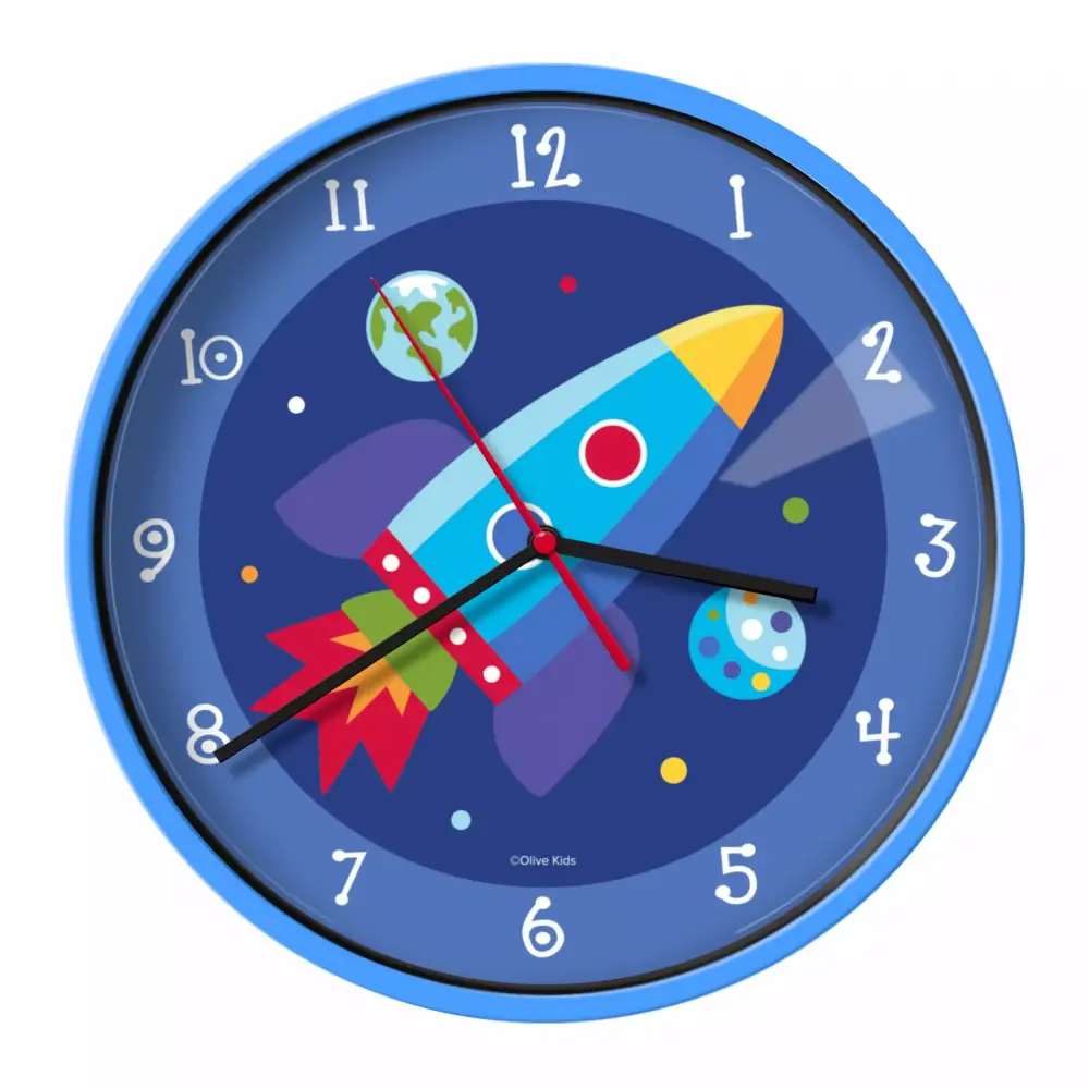 Wildkin Kids Wall Clock Silent Quartz Movement 12 Inch Out this World Blue