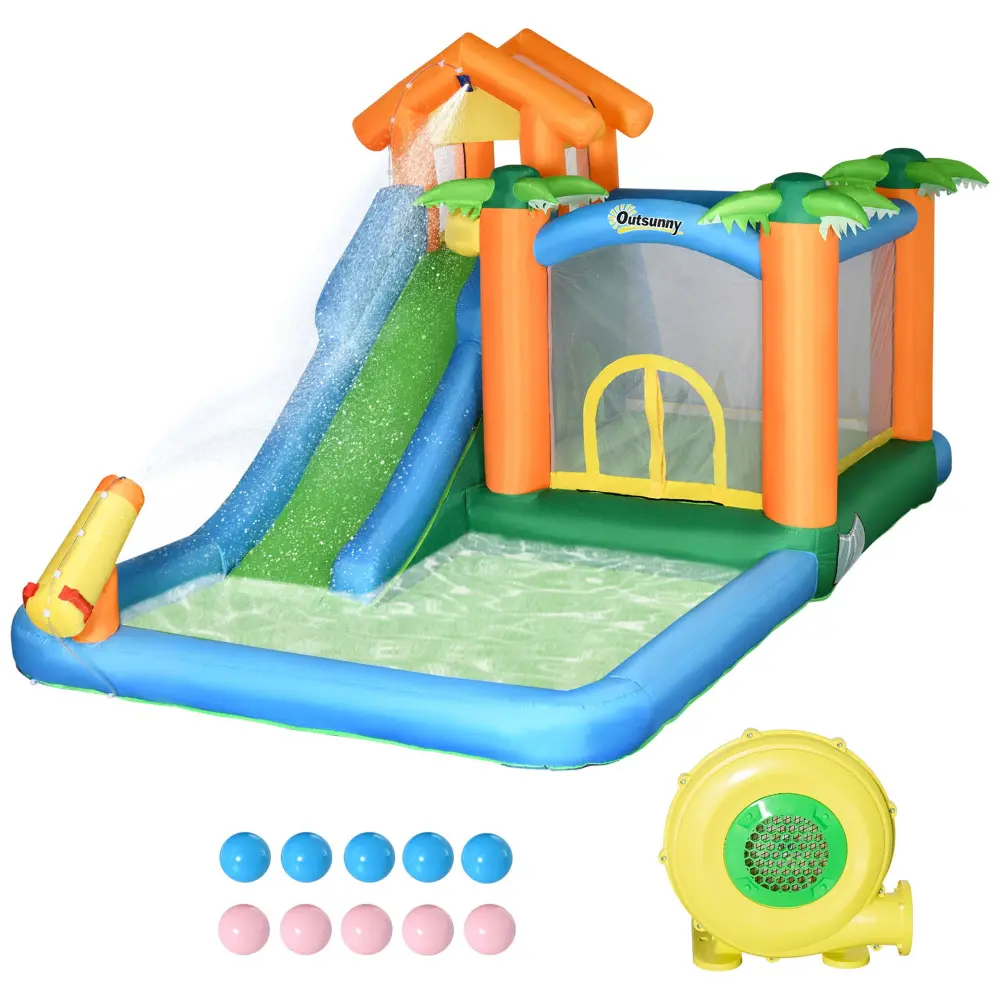 Outsunny 6 1 Tropical Inflatable Water Slide Summer Theme Jumping Castle Kids aosom business