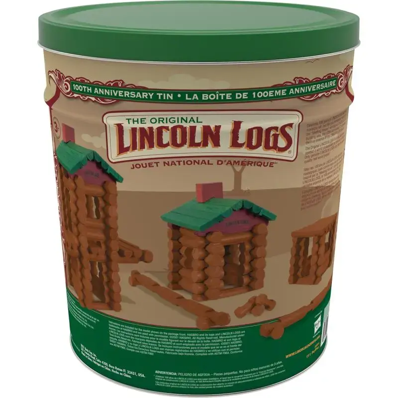 Lincoln Logs 100th Anniversary Tin Building Toy Set 111 Pieces Wood Brown/Green