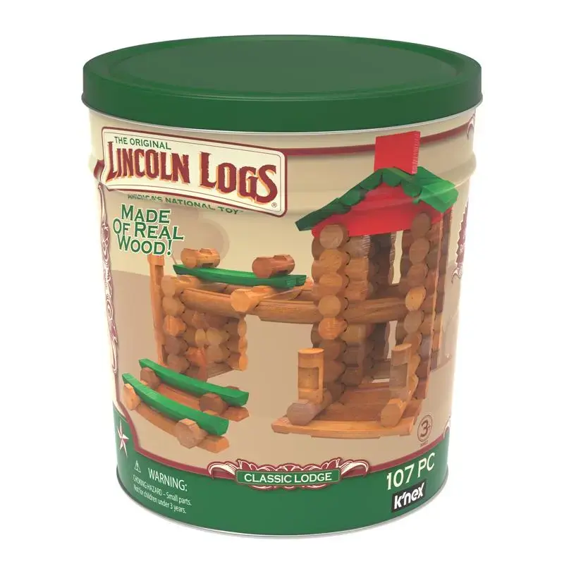 Lincoln Logs American's National Toy Classic Lodge Tin Toy Wood Multicolored 107 pc Building Set
