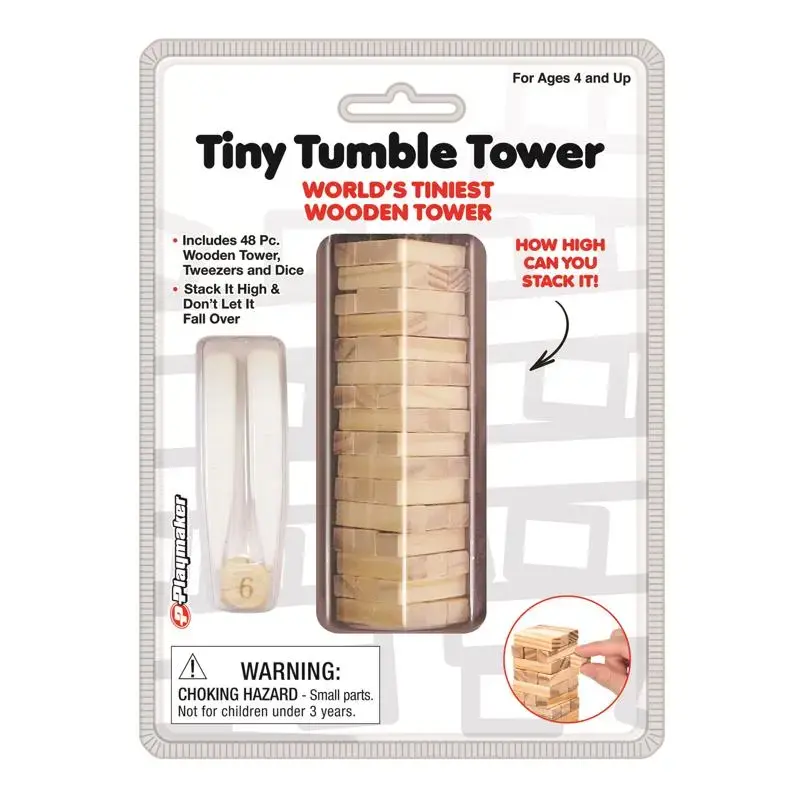 Playmaker Toys Tiny Tumble Tower Wood 48 Pieces Pack 12 Mini Stacking Game